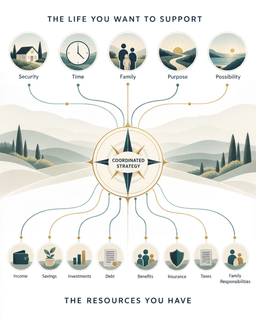 Illustration of a coordinated strategy linking the resources you have to the life you want to support